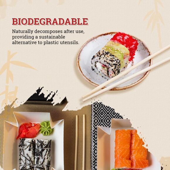 Premium Disposable Bamboo Chopsticks – 9" Round, Individually Wrapped 100 Pairs - Picture 5 of 16